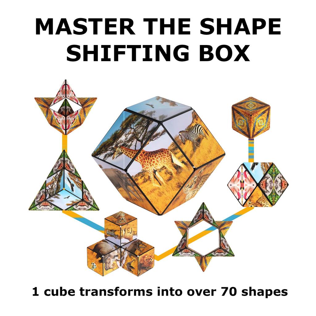 SHASHIBO Shapeshift Box — отмеченный наградами запатентованный кубик-фиджет с 36 редкоземельными магнитами — трансформируется в более чем 70 форм (Wild Series - Саванна)