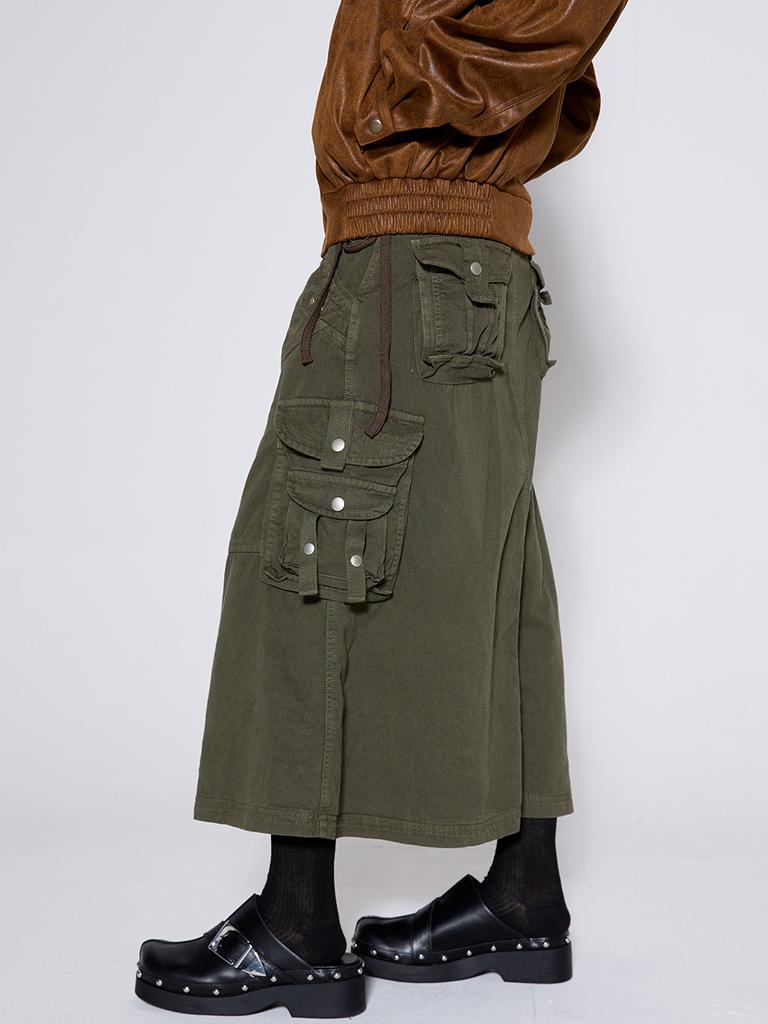 Callout New Year Washed Cargo Skirt / Khaki