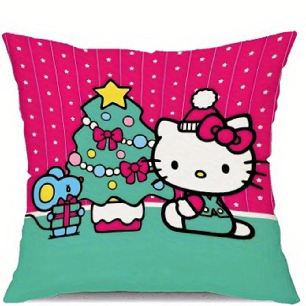 Милая рождественская наволочка Hello Kitty для подушки на диван в гостиную, кавайная наволочка для подушки в комнату, домашний декор, рождественский подарок