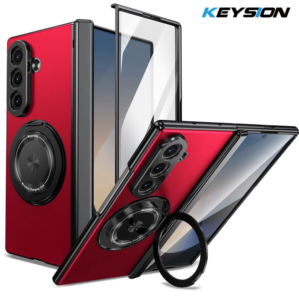 KEYSION Чехол-подставка с магнитным кольцом, вращающимся на 360°, для MagSafe для Samsung Galaxy Z Fold 7 5G, чехол для телефона с шарниром и защитной пленкой для экрана