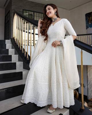 Женский дизайнерский комплект из хлопковой смеси Anarkali Kurta Dupatta, индийская праздничная одежда, этническое платье Kurti