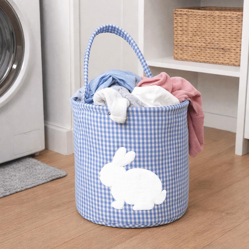 Embroidery Easter Rabbit Basket Plaid Easter Gift Basket Reusable Toys Storage Bag  Nursery Storage