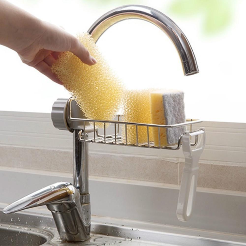 Полка для смесителя для кухонной раковины, держатель для губки из нержавеющей стали, регулируемый смеситель для раковины, стеллаж для хранения полотенец, тряпка для мытья посуды