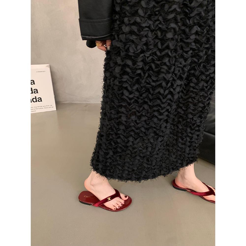 Роскошные бархатные шлепанцы женские дизайнерские темно-красные велюровые тапочки женские плоские сандалии-вьетнамки летняя повседневная обувь