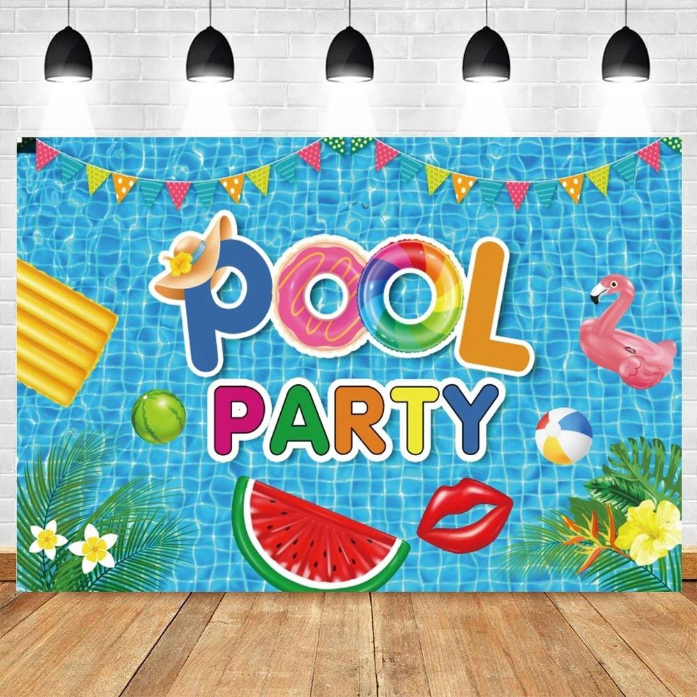 Summer Pool Party Photography Backdrop Swimming Ring Beach Summer Party Baby Kids Adult Birthday Party Holiday Photo Background
