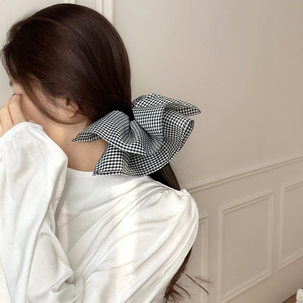 Double Layer Checkered Hair Clip Bow Oversized Hair Scrunchies Women Hair Ropes  Hair Rubber Bands