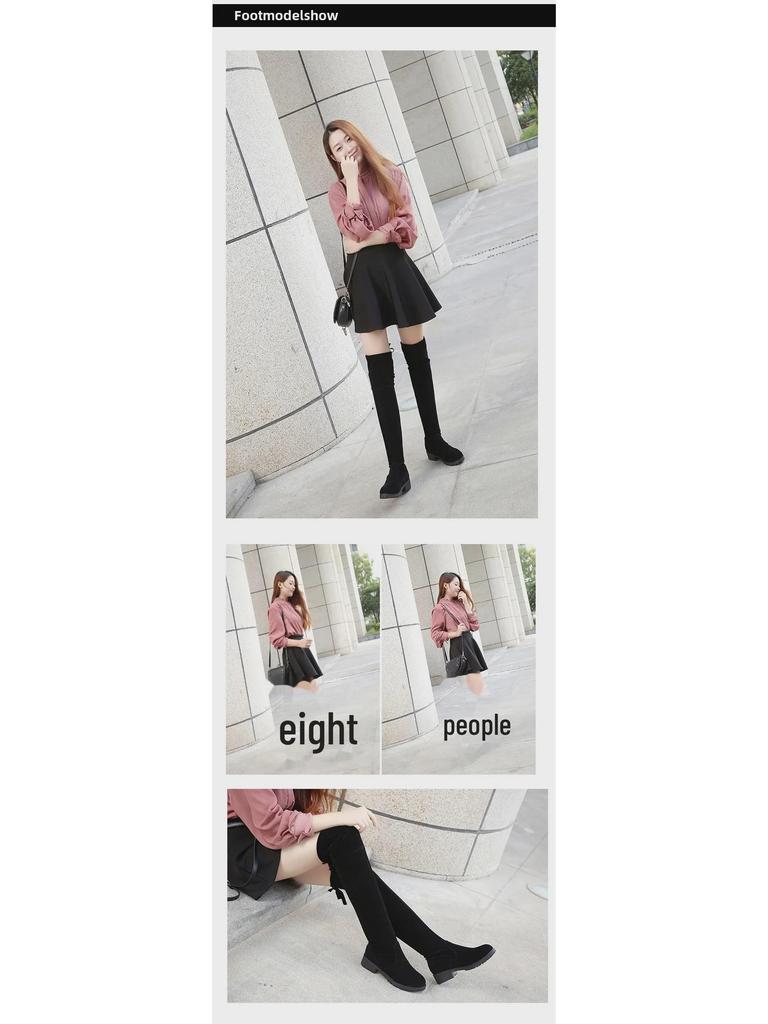 Замшевые женские сапоги выше колена со средним каблуком и хлопковой подкладкой - размер 41