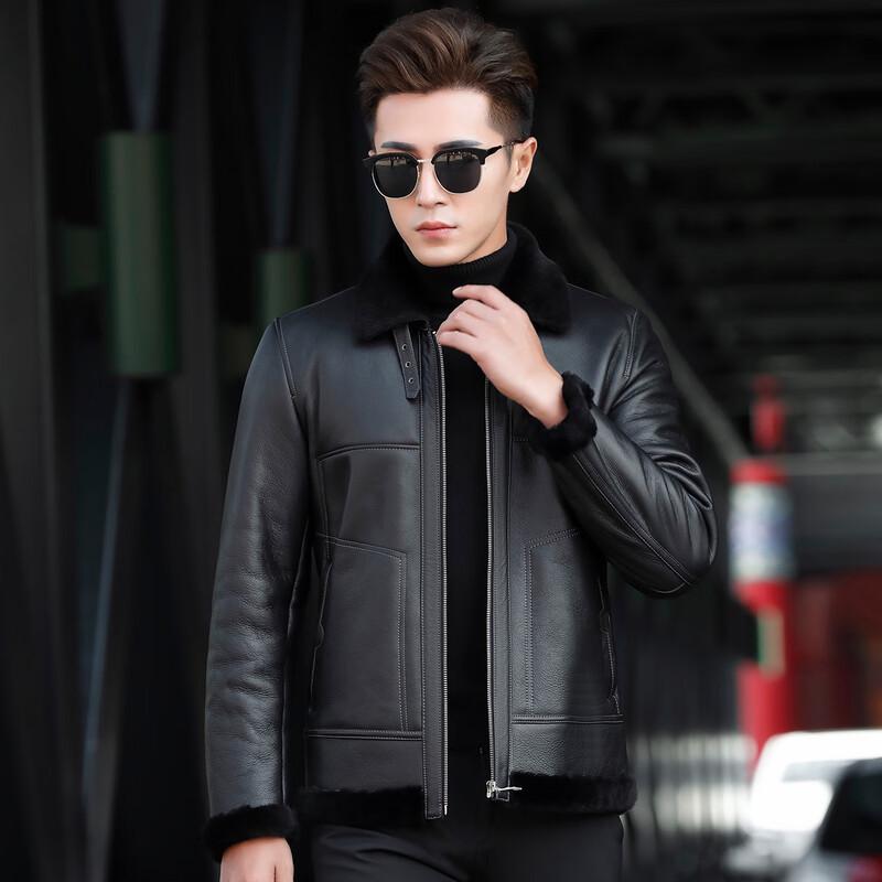 Futing Men's Winter Shearling Lined Biker Leather Jacket