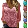 Женский принтный повседневный и модный топ с длинным рукавом и V-образным вырезом