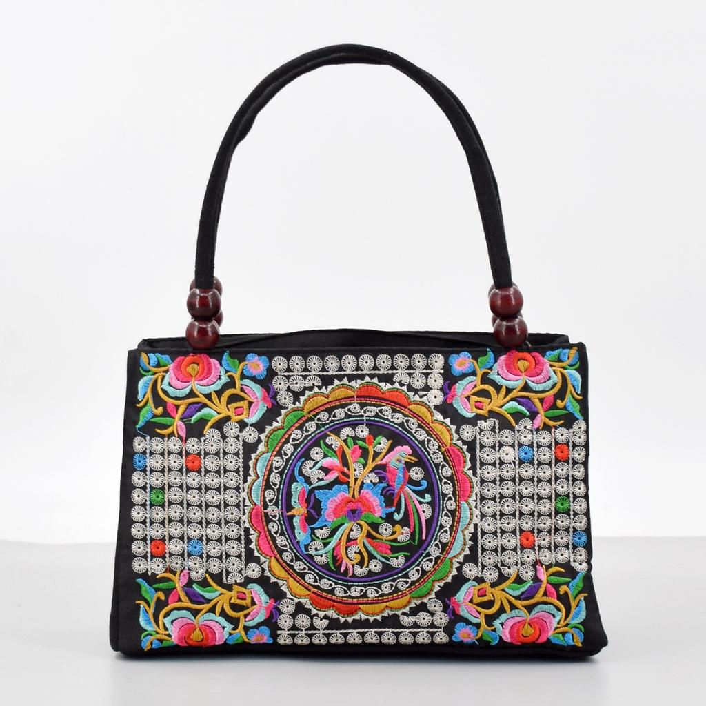 Stylish Floral Embroidered Handbag, Trendy Zipper Canvas Bag, Women's Fashion Purses