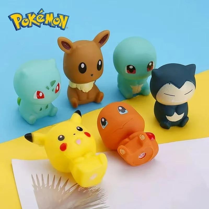6pcs/set Baby Bathroom Toys Pikachu Bulbasaur Charmander Squirtle Eevee Action Figure Soft Vocal Kids Bath Doll Gifts