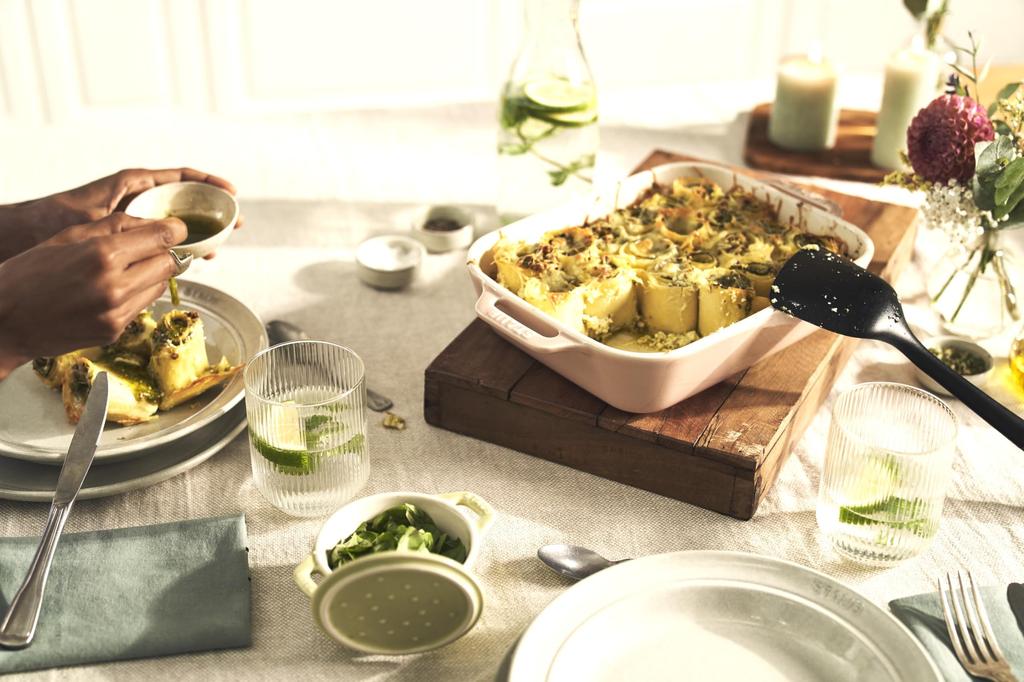 Блюдо staub x 11 см 20 x 16 см Набор из 3 предметов Набор для макарон Керамический блюдо для запекания Подходит для использования в духовке в микроволновой печи Японская тарелка "Прямоугольная" (14 / / 27x20см) Зеленый"