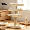 T-shaped Jewelry Holder 3 Tier Velvet Organizer, for Bracelet, Countertop Necklaces Rings, & Earrings, Stand with Storage Tray Tiered Organizer