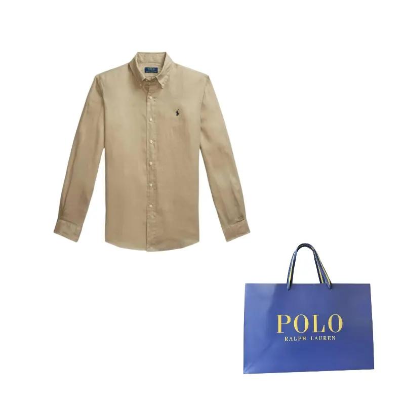 Рубашка с длинным рукавом однотонная с логотипом Polo Ralph Lauren Мужские рубашки Светло-коричневый 710966294001