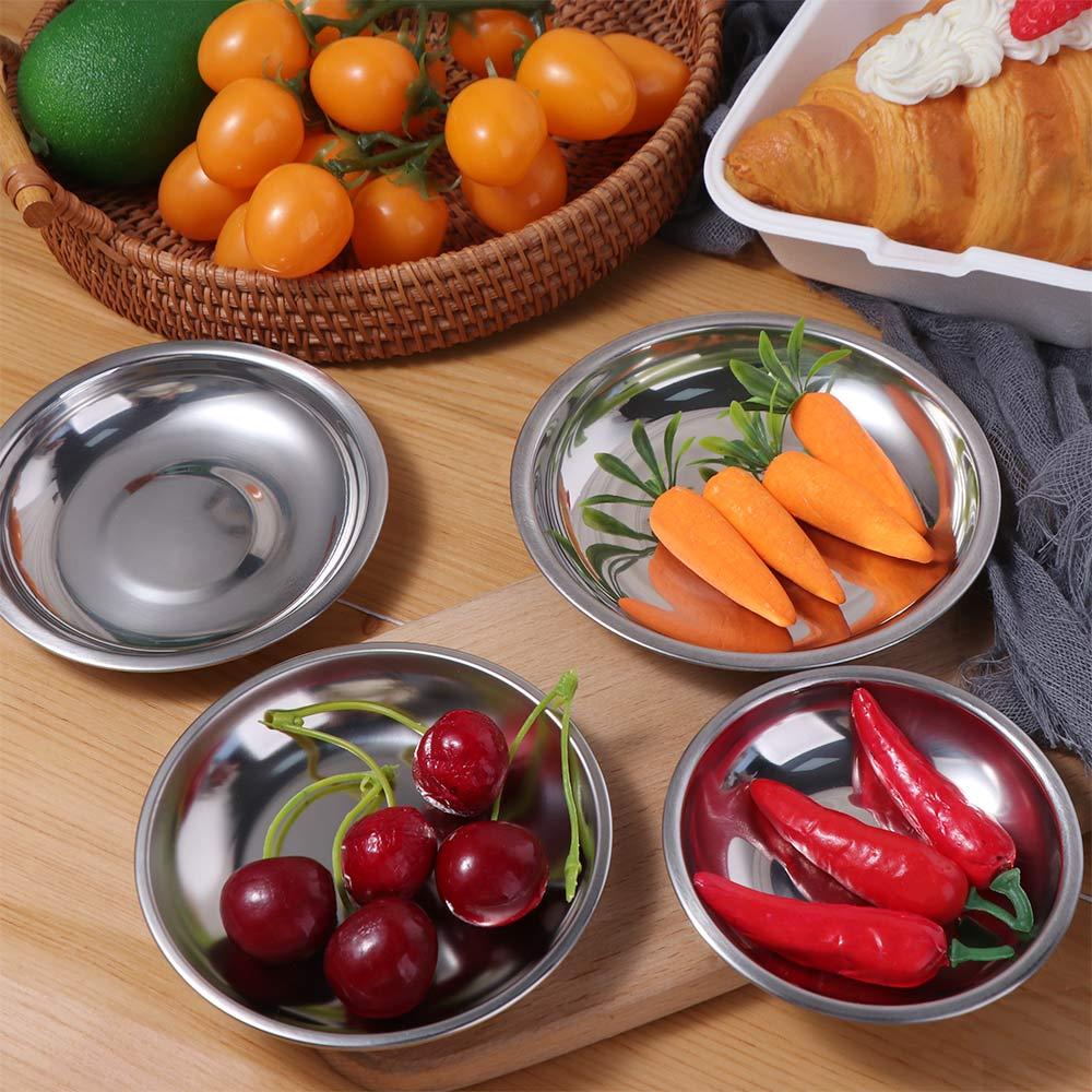 Stainless Steel Food Snacks Seasoning Dishes Silver Appetizer Condiment Tray Dessert Dish Salt