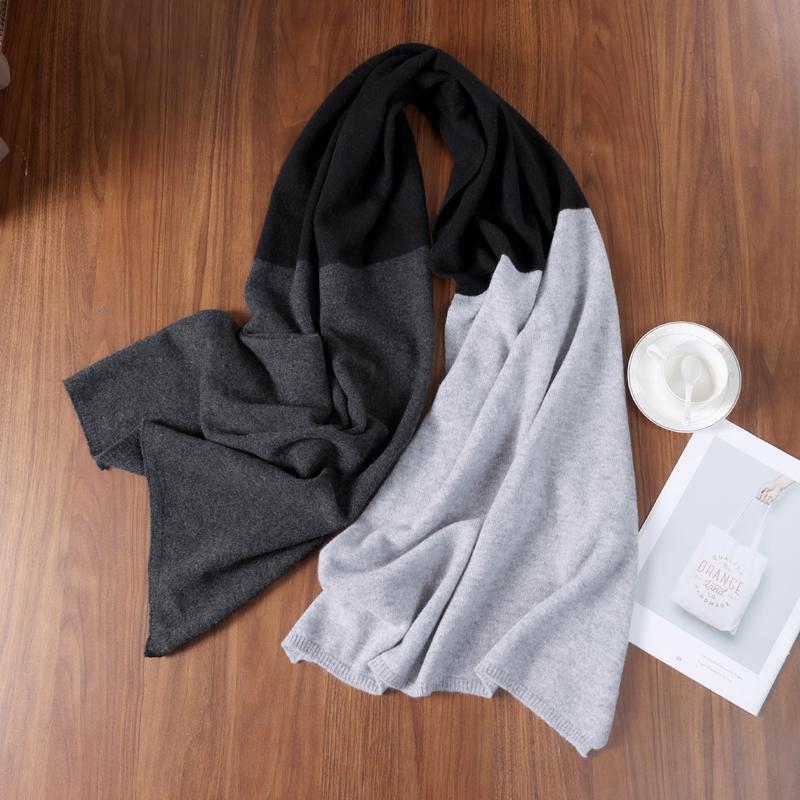 100% Cashmere Knitted Scarf Soft Warm Contrast Trim Fashion Accessory Winter Wrap Versatile Stylish Daily Wear Elegant Gift