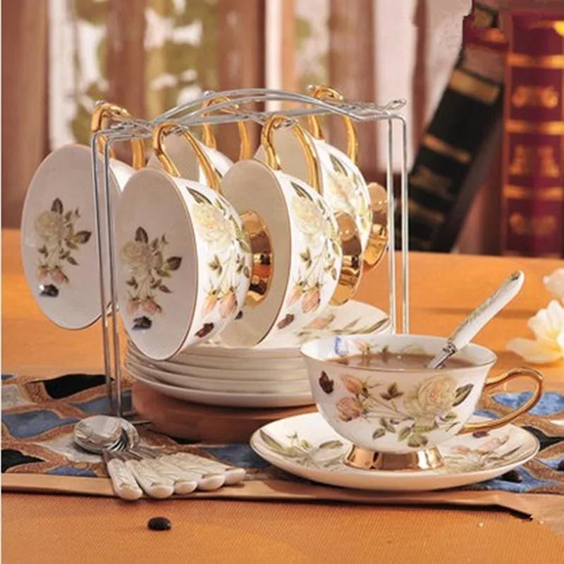 Высококачественный Британский Винтажный Набор Кофейных Чашек из Костяного Фарфора Фарфоровые Чайные Наборы Керамические Чашки Органайзер для Чаепития Набор из Шести Предметов