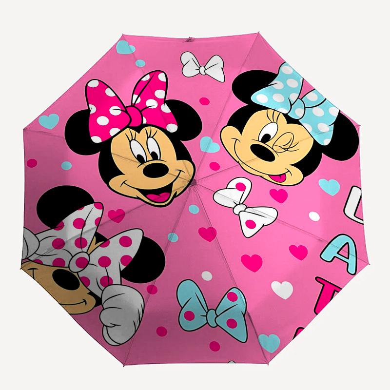 Minnie Mouse, Pink Background Themed Automatic Opening and Closing Umbrella, Brightly Colored 8-rib Portable Umbrella, Suitable for Men and Women, A P