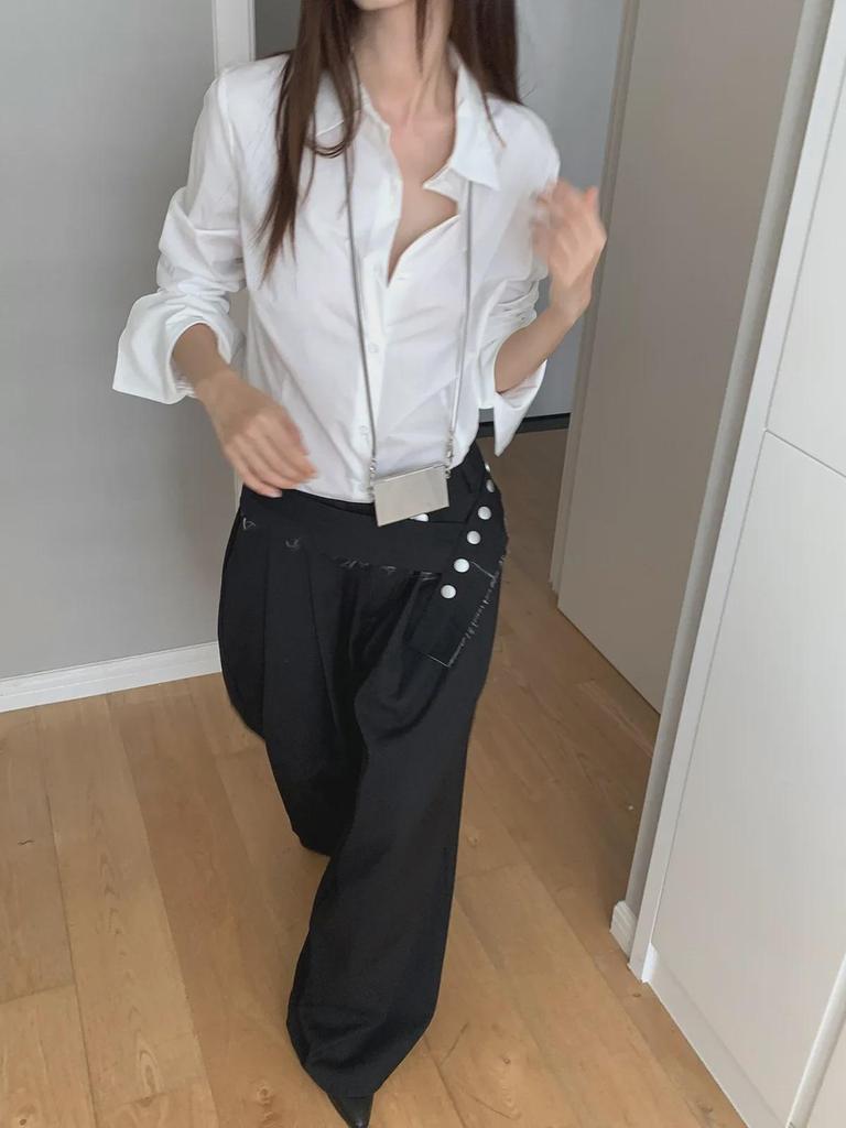 Dorothy Clothing Корейский стиль Длинный рукав Загнутый воротник Женская рубашка