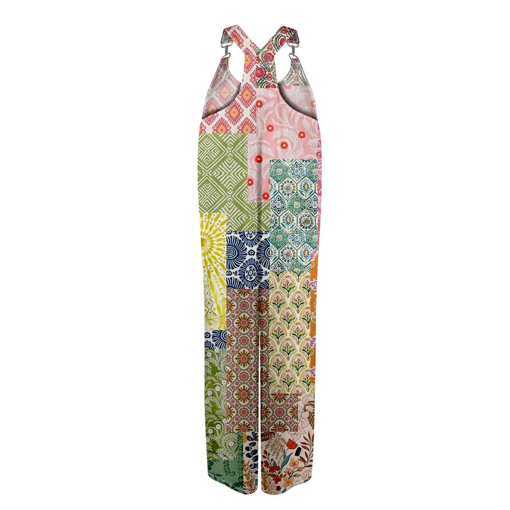 Women's Summer Overalls Floral Print Vintage Jumpsuit (Non-Adjustable Straps)