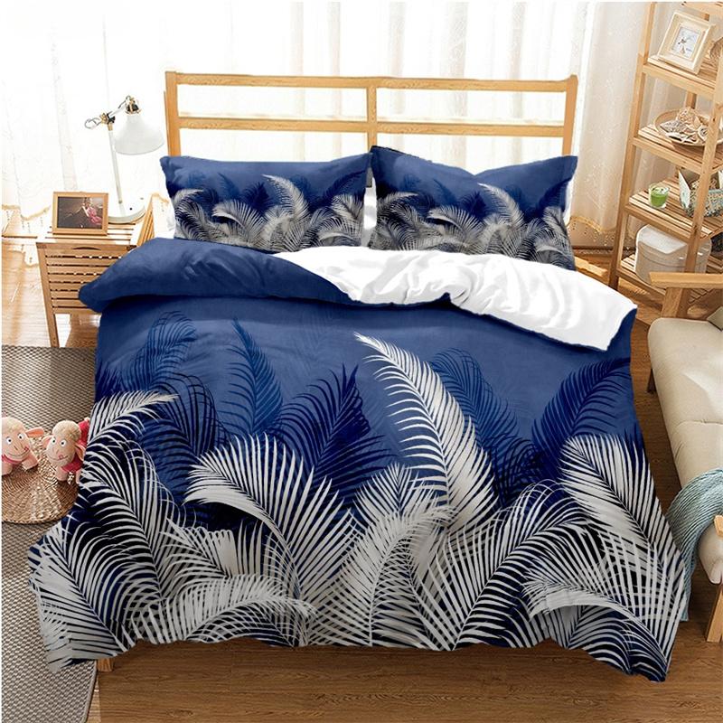 Tropical Leaf Duvet Cover Set All Season Soft Bedding with Pillowcases Single Double Queen King Size