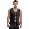 Mens Pirate Cowboy Vest Lace Up Front Solid Color Waistcoat Medieval Cosplay Halloween Costume