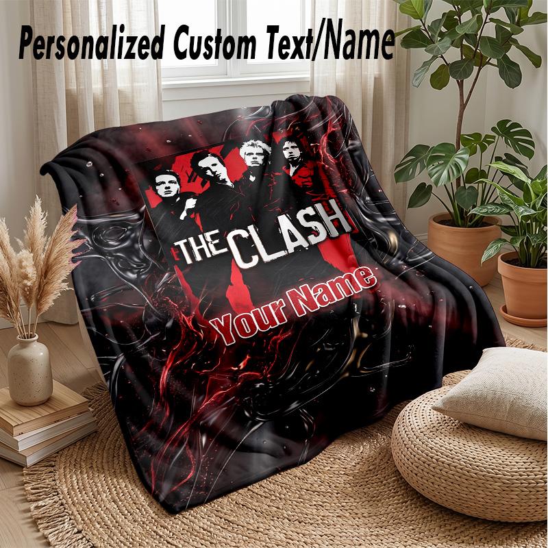 The Clash Custom Flannel Throw Blanket Print Your Name Text Soft Warm Blanket Holiday Present