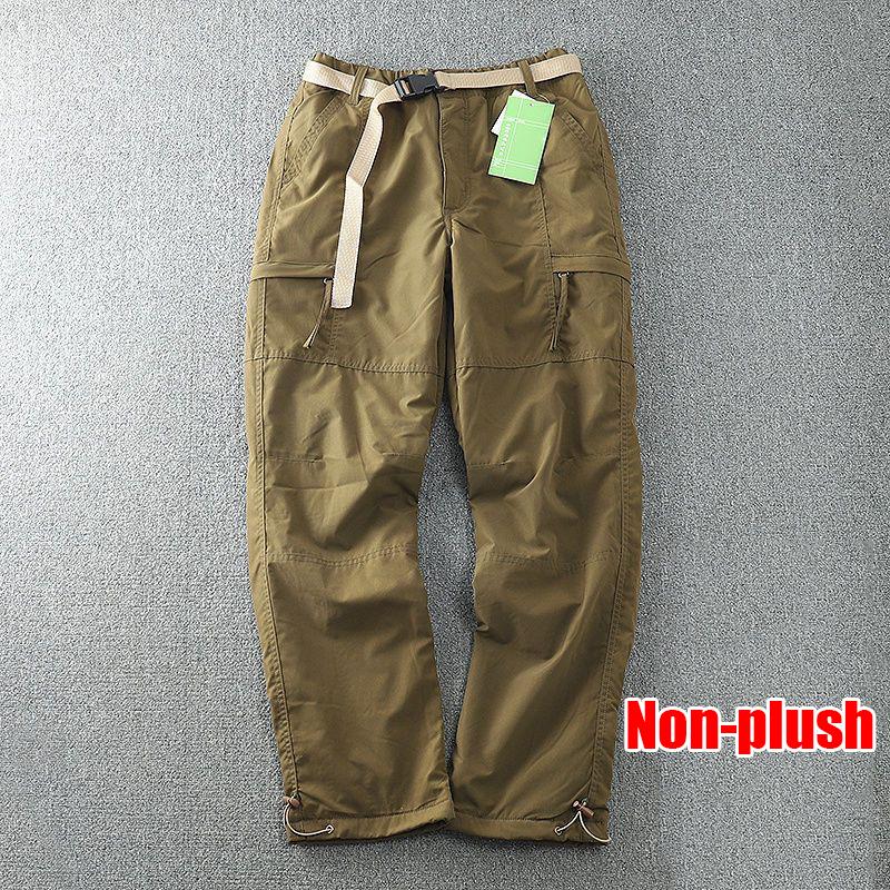 Плюшевые и неплюшевые(По желанию) Водонепроницаемые теплые флисовые брюки-карго, мужские зимние уличные плюс бархатные свободные прямые повседневные брюки с множеством карманов
