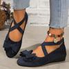Suede Bow Cross Elastic Band Wedge Heel Single Shoes Women