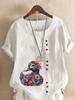 Women's Fashion Flower Duck Print Casual Cotton Linen Short Sleeve Round Neck T-shirt Shirt Leisure Loose Summer Blouse Tops