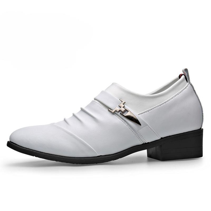 Classic Dress Slip On Black Leather For Plus Size Point Toe Business Casual Men Formal Shoes For Wedding