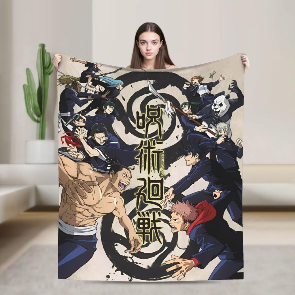Jujutsu Kaisen Годжо Сатору Фланелевые Пледы Аниме Крутые для Покрывал Вязаный Плед Путешествия Легкий Многофункциональный