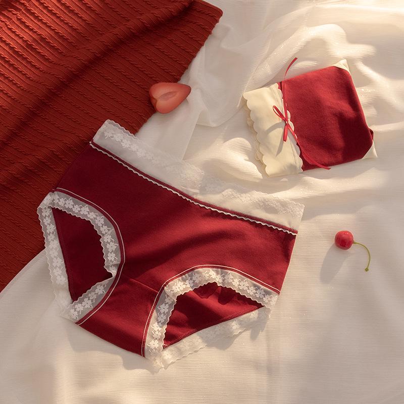 Benmingnian 2025 Women's Seamless Red Cotton Underwear, Mid-Waist, Brushed Graphene, 5A Antibacterial, Breathable.