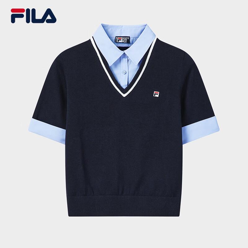Fila Женская вязаная рубашка-поло с цветовыми блоками, имитация двух предметов