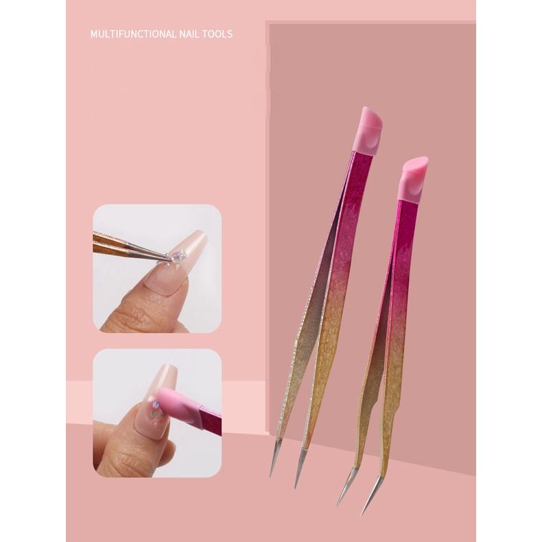 Двусторонние силиконовые пинцеты для дизайна ногтей с нажимной головкой, наклейки для ногтей, стразы, зажим для наращивания ресниц, инструменты для макияжа