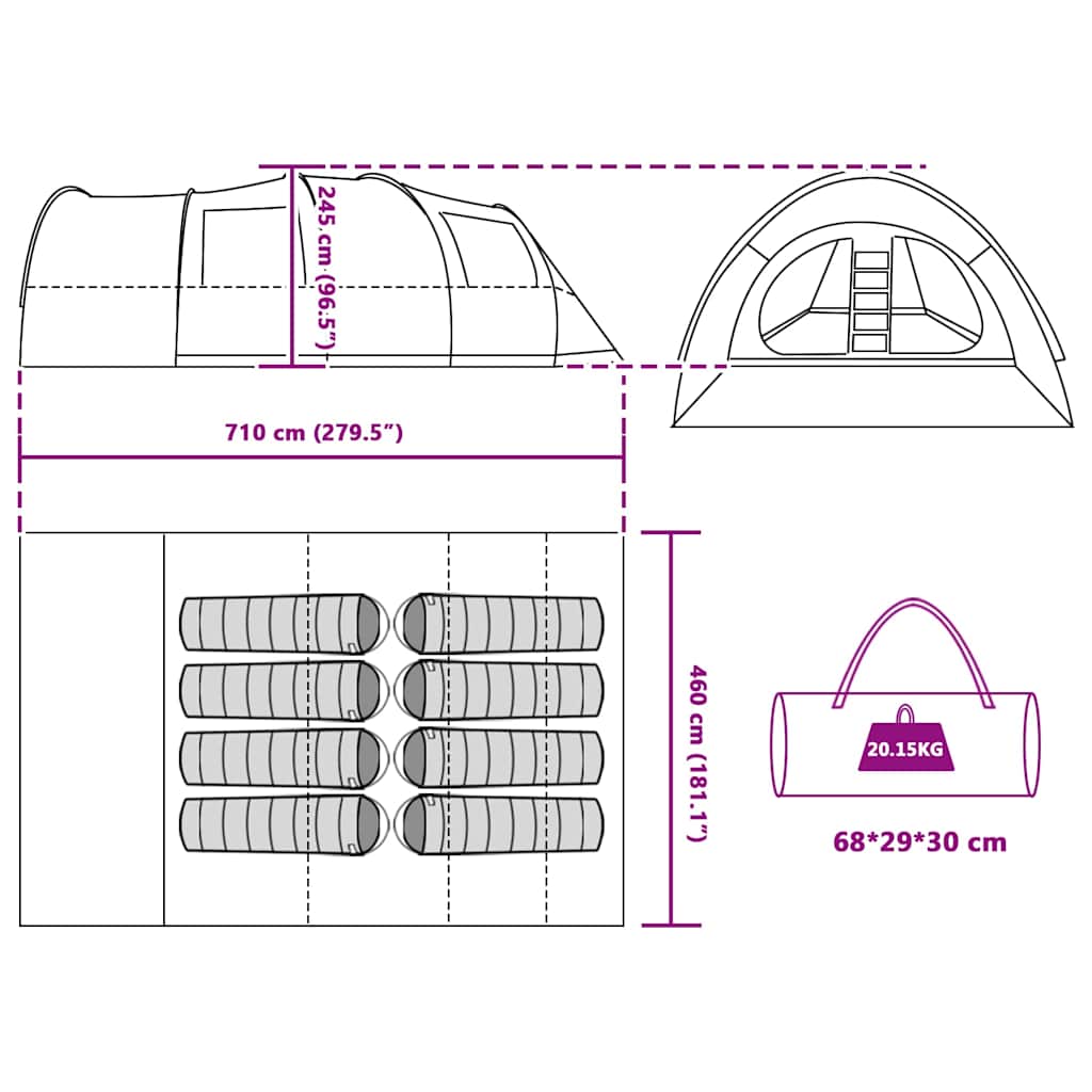 8 Person Tunnel Tent Gray and Orange 710 x 460 x 245 cm