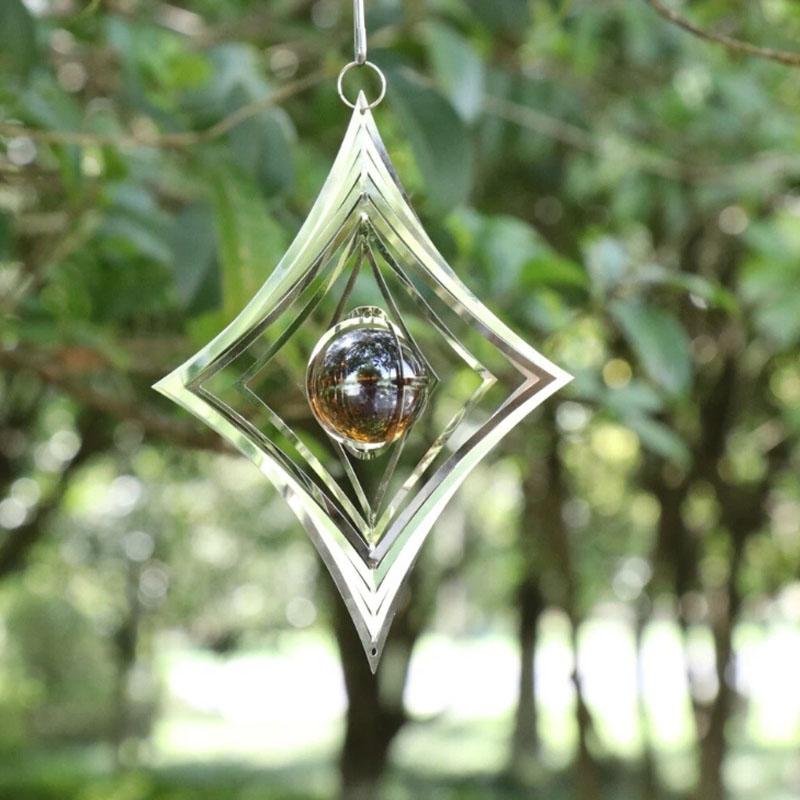 1Pc Stainless Steel Rotating Wind Spinner Hanging Decorations Garden