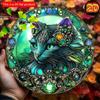 2d Flat 20*20cm Traditional Gemstone Cat Wooden Wall Art, Exquisite Decor, Multipurpose Hanging Ornament, for Home, Kitchen, Garden, Bedroom, Bar.