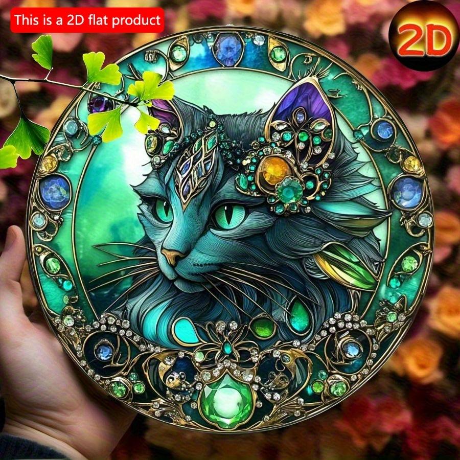 2d Flat 20*20cm Traditional Gemstone Cat Wooden Wall Art, Exquisite Decor, Multipurpose Hanging Ornament, for Home, Kitchen, Garden, Bedroom, Bar.