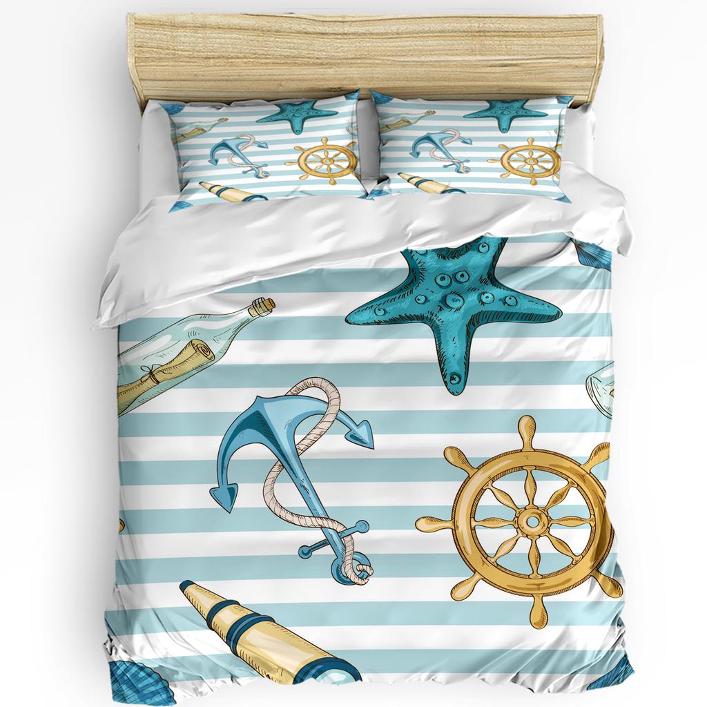 Striped Ship Rudder Anchor 3pcs Bedding Set For Double Bed Home Textile Duvet Cover Quilt Cover Pillowcase