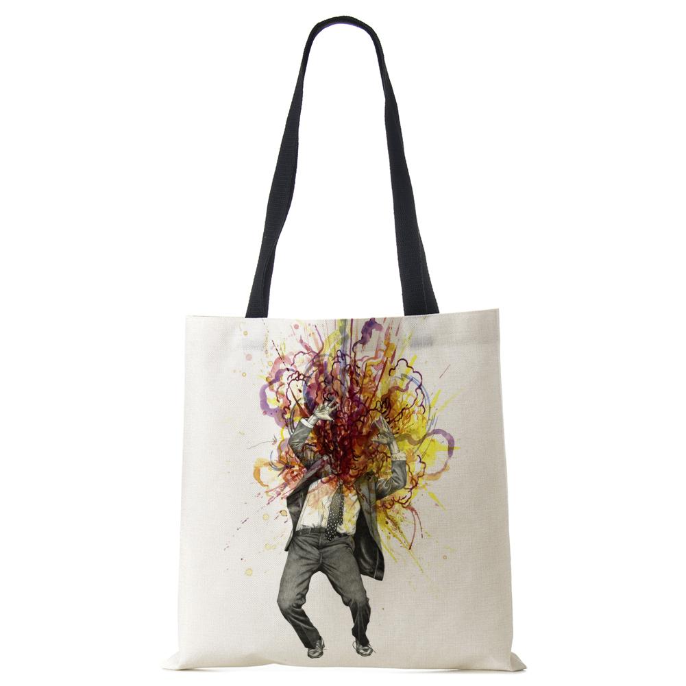 Раскрашенная холщовая сумка-тоут на плечо женская с милым принтом Харадзюку повседневная для покупок ручная сумка многоразовая большой вместимости пляжная сумка CLE