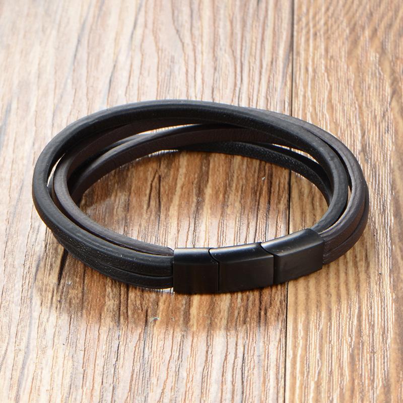 European and American stainless steel titanium steel leather rope bracelet, men's cool personalized versatile bracelet jewelry