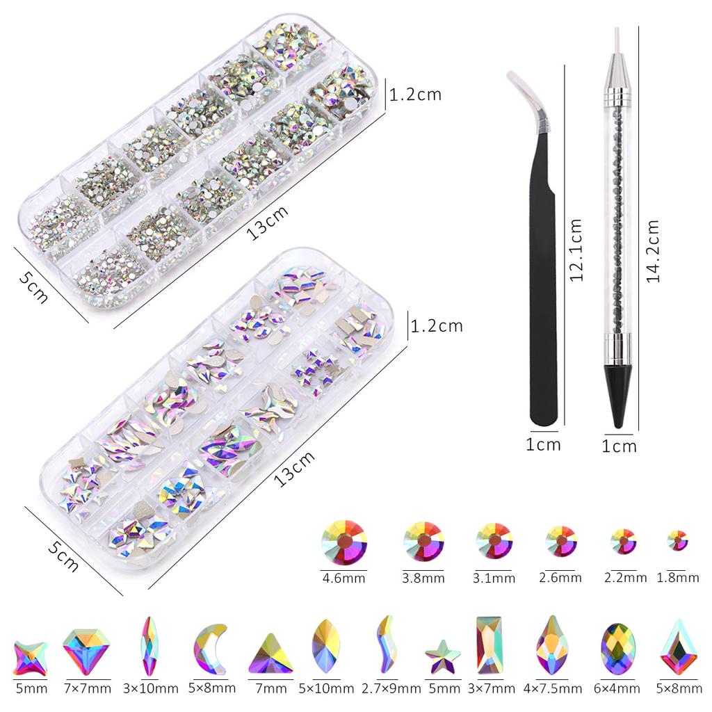 Amazon 12-Grid Nail Art Набор бриллиантов особой формы, Love Horse Eye Плоское дно Бриллиант особой формы Diy Nail Art Украшение