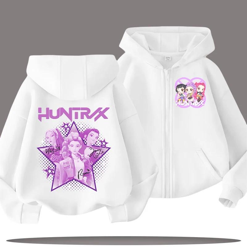 Белая забавная толстовка Kpop Devil Hunter Детская одежда для маленьких девочек и мальчиков Спортивная одежда Толстовка на молнии Детский повседневный топ