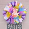 Easter Pygmy Rabbit Wooden Wreath Door Hanging Festive Family Mesh Rattan Decoration Props Pendant
