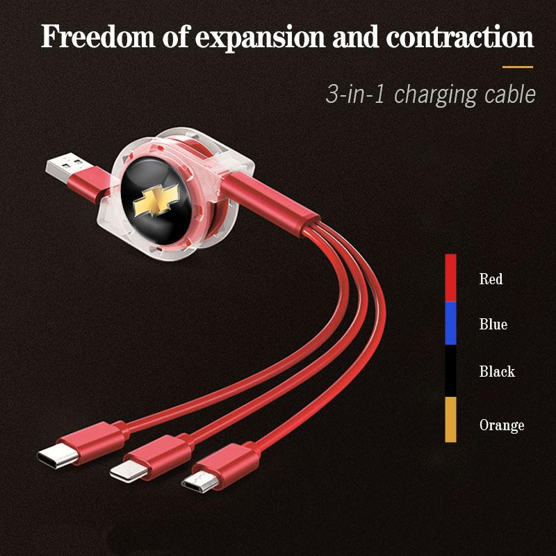 FRF1 Multifunctional Car 3 In 1 Micro USB Type C Charging Cable Multi Charger for Chevrolet Spark Captiva Cruze Tracker Orlando Trax