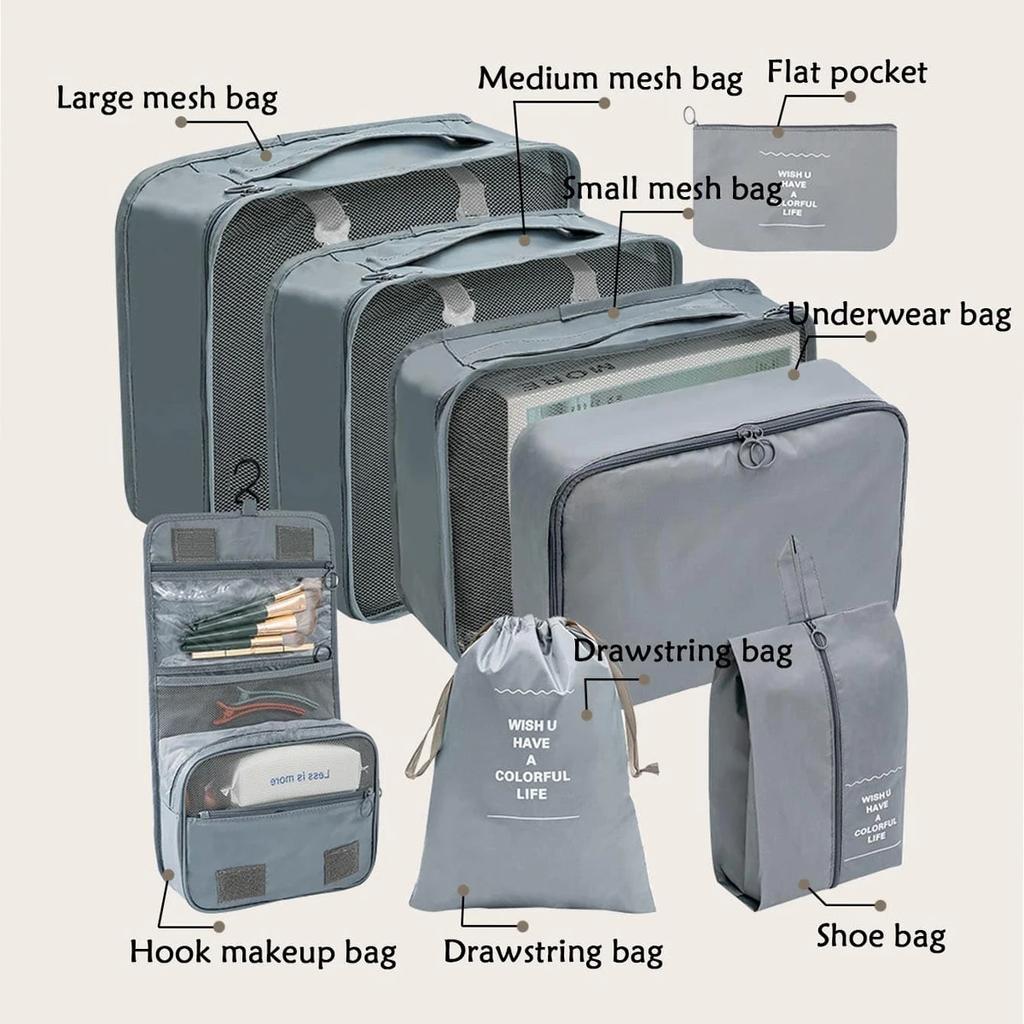 8 шт. Дорожная сумка для хранения Чемодан для хранения Багаж Одежда Сортировочный органайзер Набор Портативный гардероб Багаж Одежда Обувной мешочек