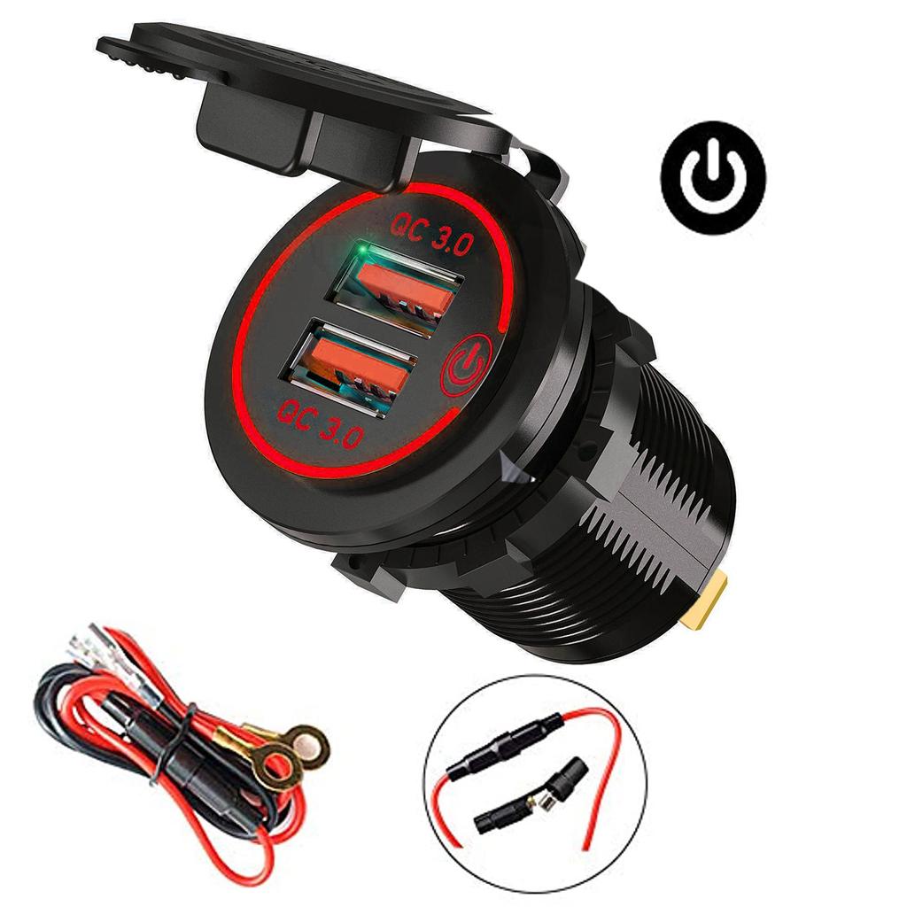 Двойной QC 3.0 двойной USB быстрое автомобильное зарядное гнездо 12 В/24 В водонепроницаемый с переключателем автомобильный адаптер быстрой зарядки розетка