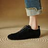 Fashion 2025 NEW Autumn Women Flats Genuine Leather Women Shoes Square Toe Flat with Shoes Casual Soft Lace-up Loafers Ladies Shoes