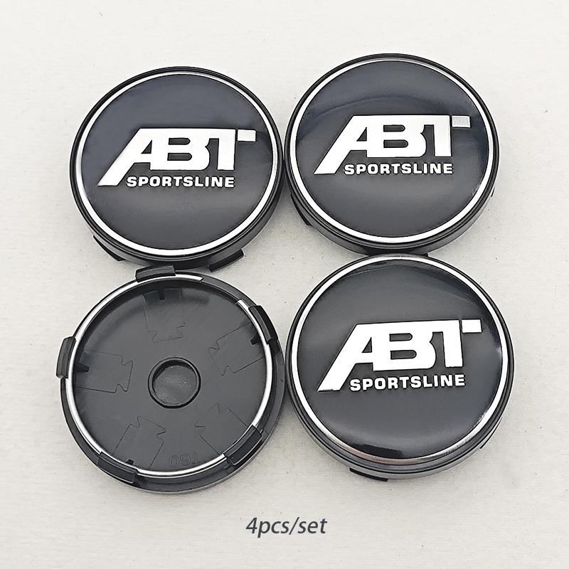 kqsdr10 4pcs/set 60mm ABT SPORTSLINE Logo Car Emblem Wheel Hub Center Cap Badge Covers With Black Base For Car Universal Accessories
